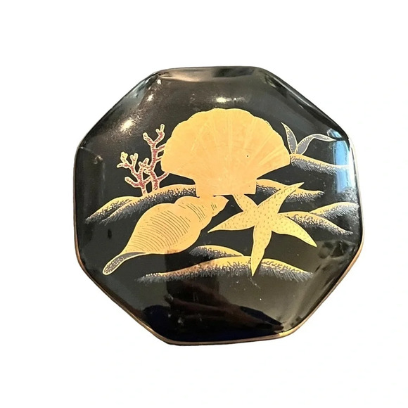 Vintage Otagiri Black Gold Seashell Trinket Box - Picture 2 of 7